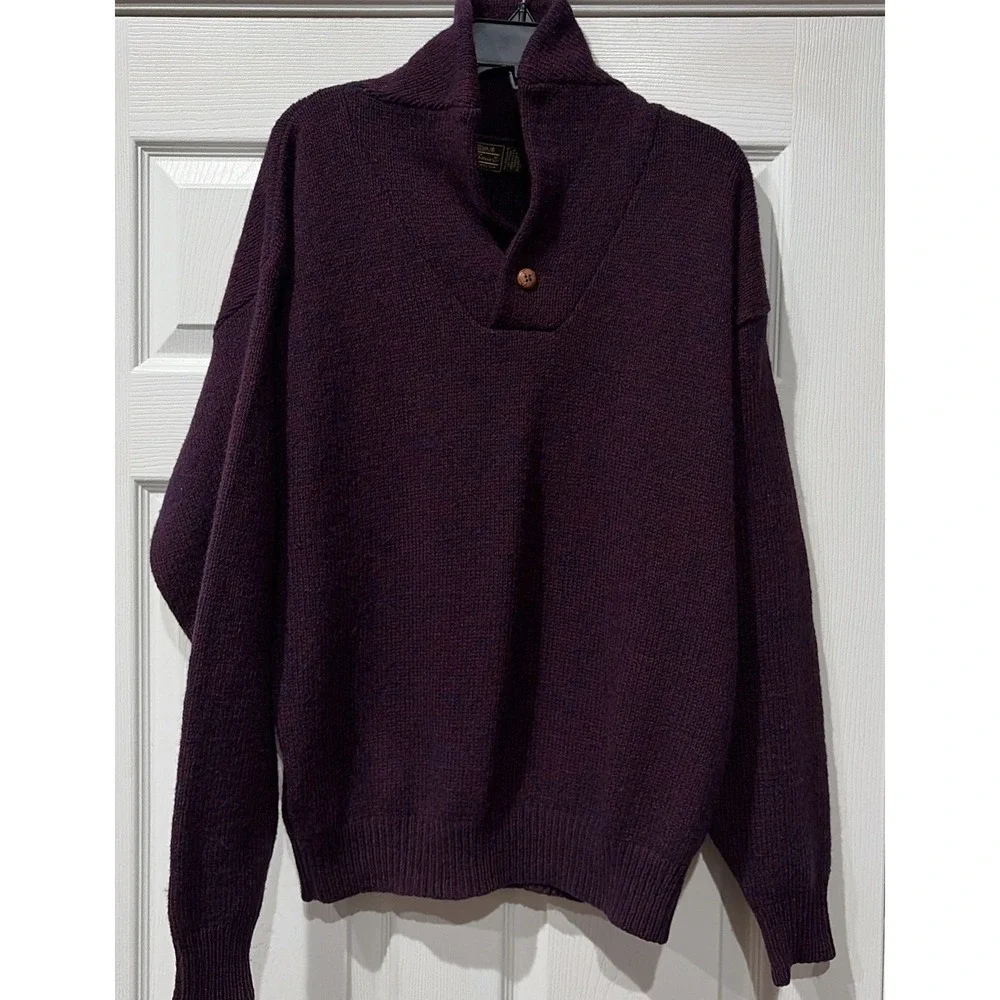 Vtg Eddie Bauer Wool Blend Sweater Mens Large Burgundy Blue Long Sleeve Pullover